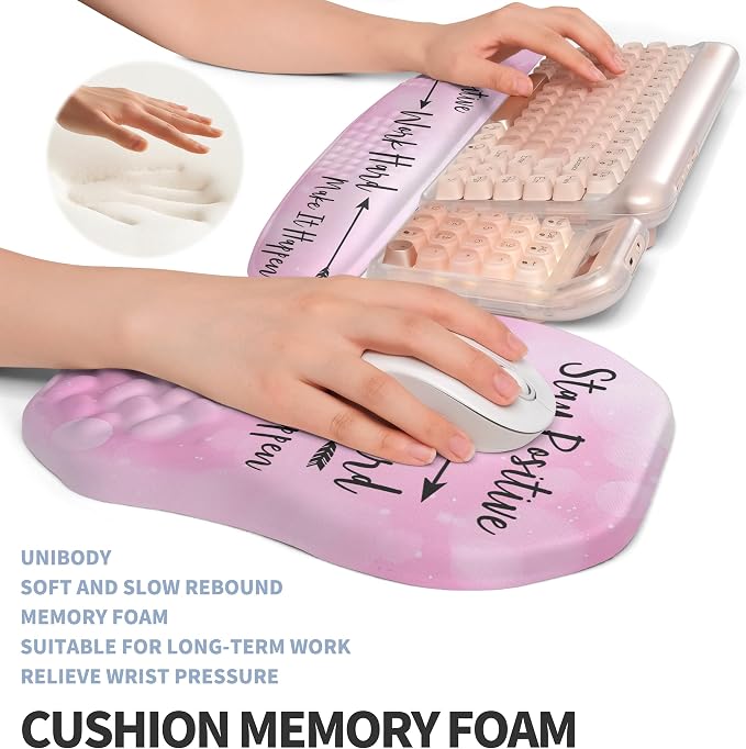 2-in-1 Ergonomic Set, Wave Keyboard Wrist Rest and Massage Slope Mouse Pad Wrist Support, Rebound Memory Foam for Relieve Carpal Tunnel Syndrome and Wrist Pain (Stay Positive) - Image 4