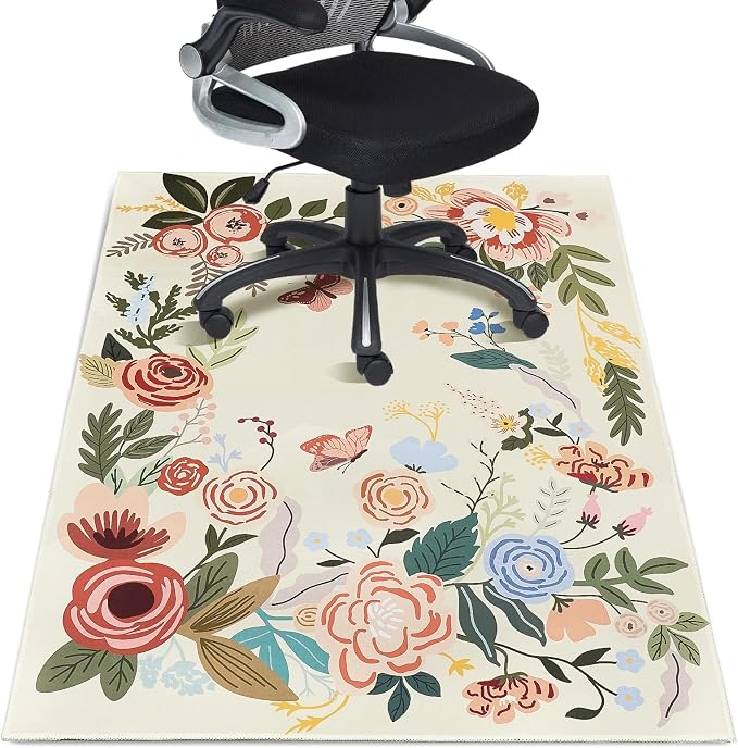 Office Chair Mat for Hardwood Floor 36"X 48" Office Rugs for Gaming Rolling Chairs Computer Desk Chair Non-Slip Butterfly Floral Protector Mats for Hard Floor & Tile Floor Decor by Wruzbxcn