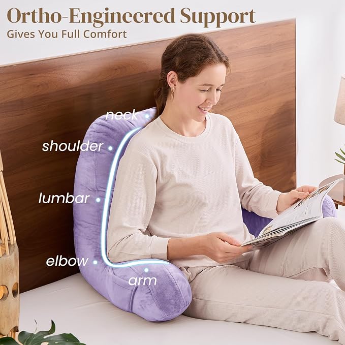 Sasttie Reading Pillow for Bed, Back Pillow for Sitting Up, Lavender - Image 4
