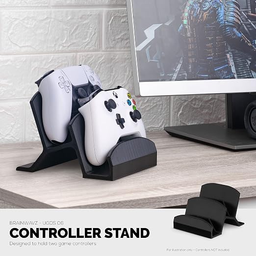 BRAINWAVZ Dual Game Controller Holder Desktop Stand - for PS5, Xbox Series X, One, PS4, Switch, PC, Gamepads & More UGDS06, Black - Image 6