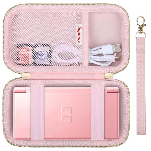 Supmay Hard Carrying Case Compatible with Nintendo DS Lite NDSL, Gameboy Advance Games Storage Holder Travel Bag with Mesh Pocket for USB Charging Cable, Stylus, Earphones, Game Cartridge, Pink by Supmay