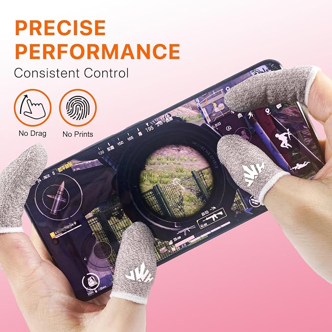 10 Pack Silver Fiber Dedales Gamer Anti Slip Sweat Proof Gaming Finger Sleeves Cots Mobile Phone Gloves Guantes para Durable Thumb Covers for Pubg (Pink 10-Pack + Storage Box) - Image 2