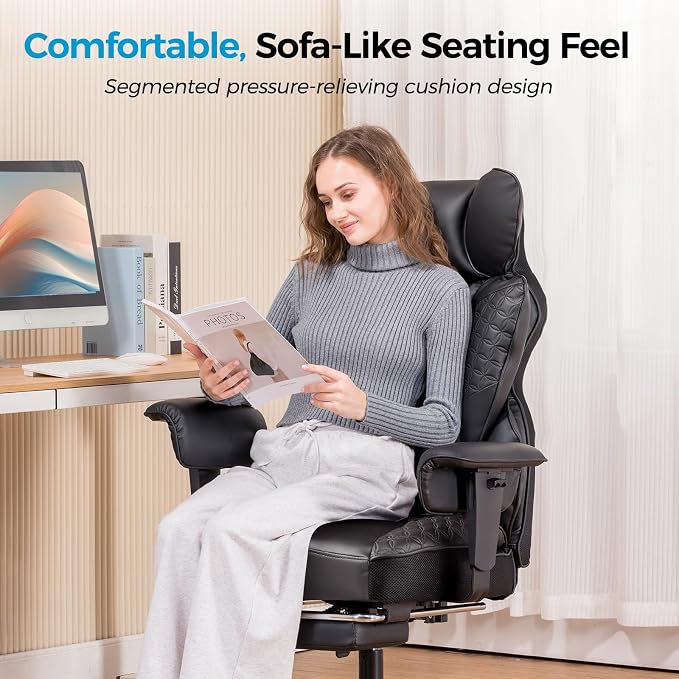COMHOMA Big and Tall Office Chair Heavy Duty Wide Ergonomic Gaming Chair with Deluxe Embossing Designed Leather with Foot Rest,150°Reclining Adjustable Armrests Pocket Spring Back Support and Pillow - Image 8