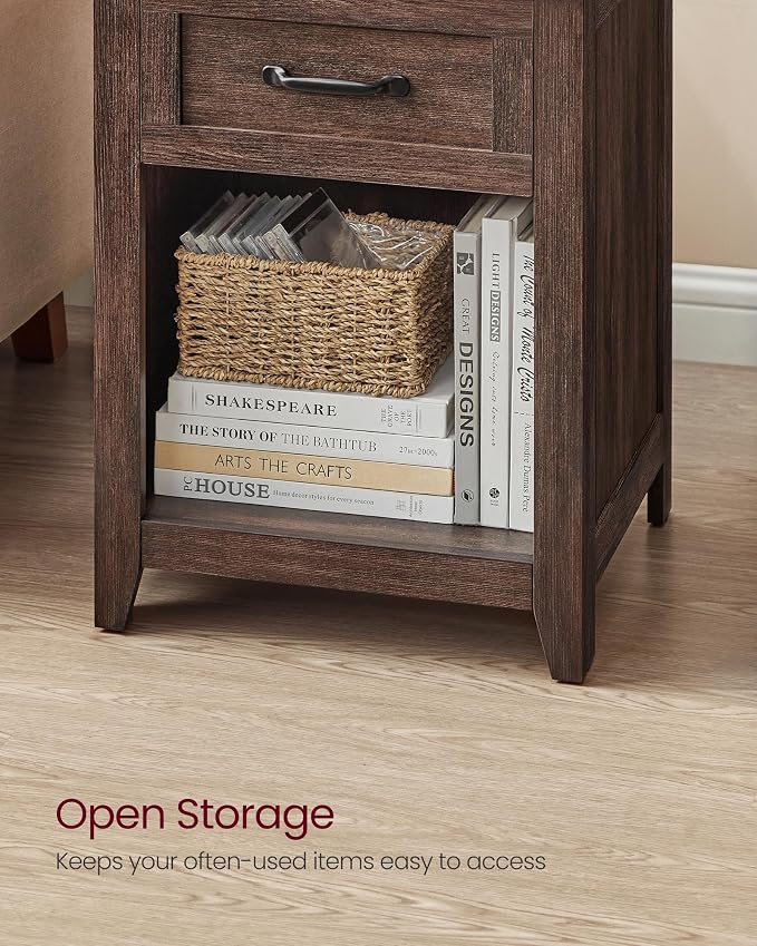 VASAGLE Farmhouse Nightstand with Charging Station, 1 Drawer - Image 7