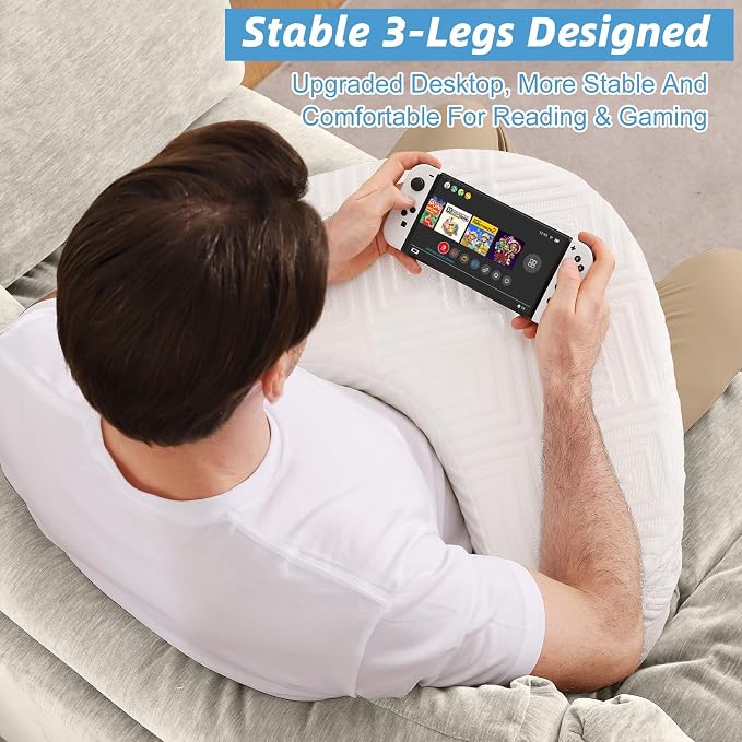 Reading and Gaming Pillow, Pillow Table with Premium Memory Foam Adjustable Comfort, Multi-Functional Lap Desk for Reading, Working, Playing, 23.6x10.2inch, White - Image 6