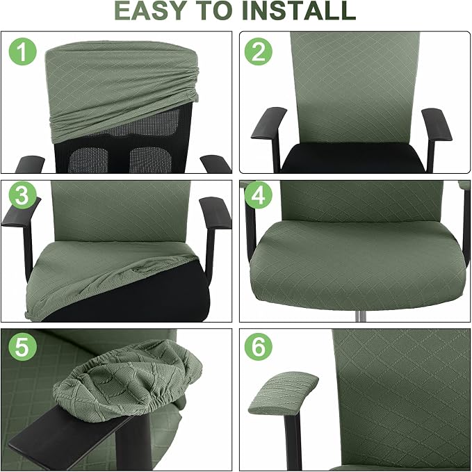 Tallew 4 Pcs Office Chair Covers Set Computer Universal Protective Stretchable Chair Seat Covers Desk Armrest Slipcovers Pads Office Cushion Backrest for Rotating(Olive Green) - Image 5