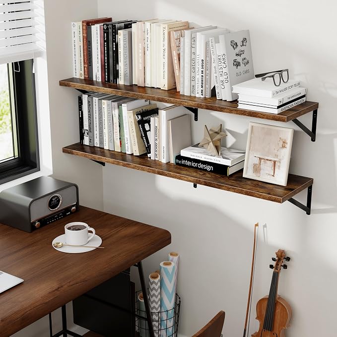 Axeman Deep Floating Shelves for Wall, 16W x 12D Rustic Wood Wall Shelves Set of 2, 12 Inch Deep Large Floating Shelves for Decor & Storage, Hanging Shelves for Farmhouse Kitchen Bathroom Bedroom - Image 8