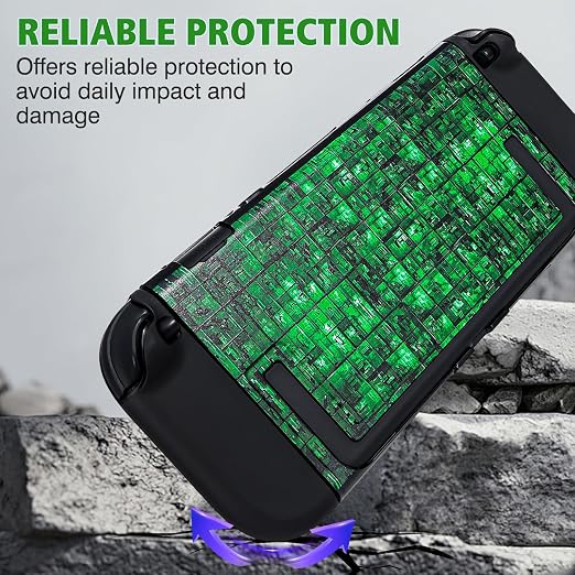 DLseego Protective Hard Case for Nintendo Switch 2 (2025), Soft Grip Cover for Handle, Detachable Joy-C Controller shockproof & scratch-resistant Console Shell, 4 Thumb Grips, Grid - Green - Image 2