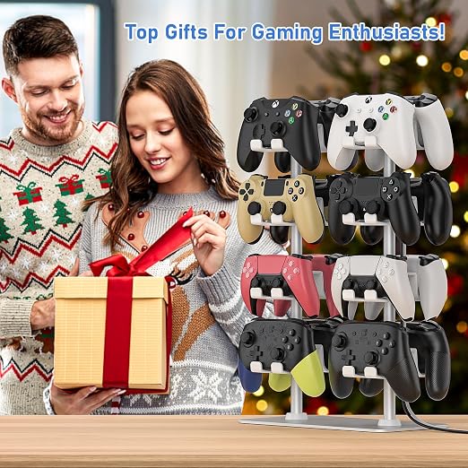 MANMUVIMO Controller Holder for 16 Xbox PS5 PS4 Gaming Controller, Video Game Controller Holder Headphone Stand for Desk, Gamer Gifts for Men, Gaming Room Accessories Maximum Organizer (White) - Image 9