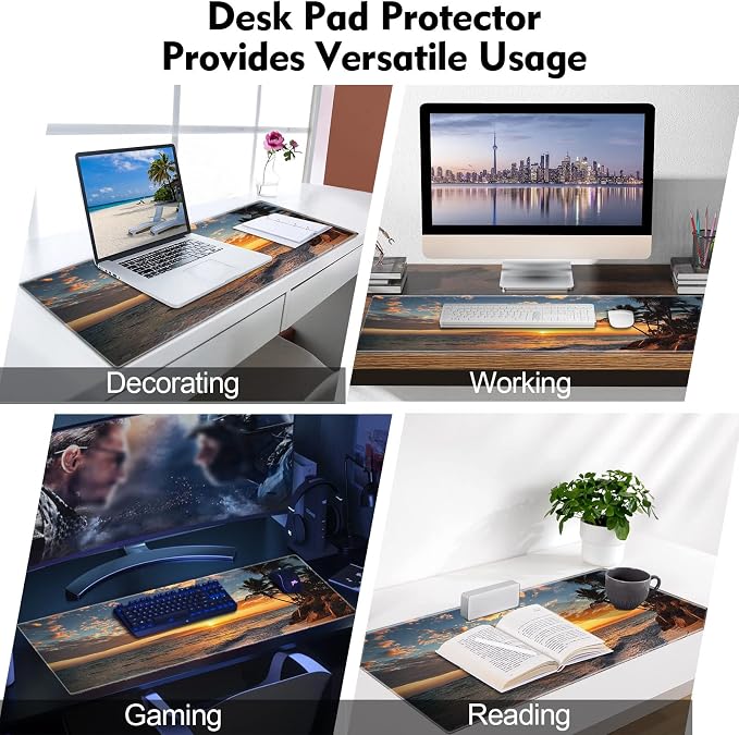 Galdas Gaming Mouse Pad XXL XL Large Mouse Pad Mat Long Extended Mousepad Desk Pad Non-Slip Rubber Mice Pads Stitched Edges Thin Pad (31.5x11.8x0.12 Inch)-Sunset Beach - Image 7