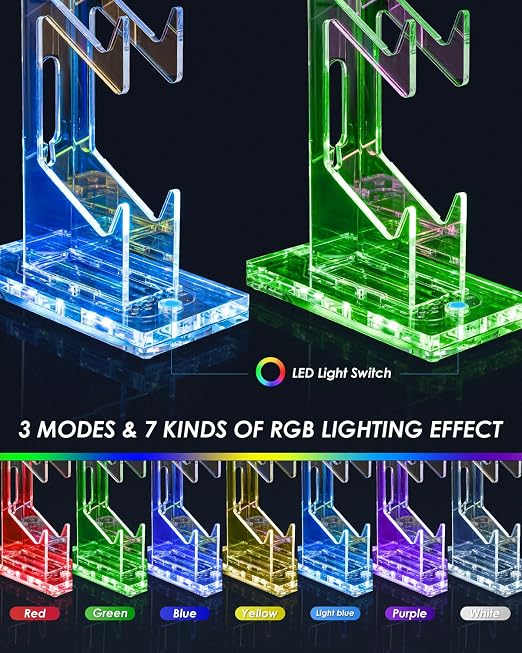 OAPRIRE RGB Controller and Headset Stand with 21 Light Modes, 2 Tier | Acrylic Game Controller Stand for Desk, Stabilized Base, Gamer Gift for PS5 PS4 Xbox Controllers, Desk Accessories, Clear - Image 2