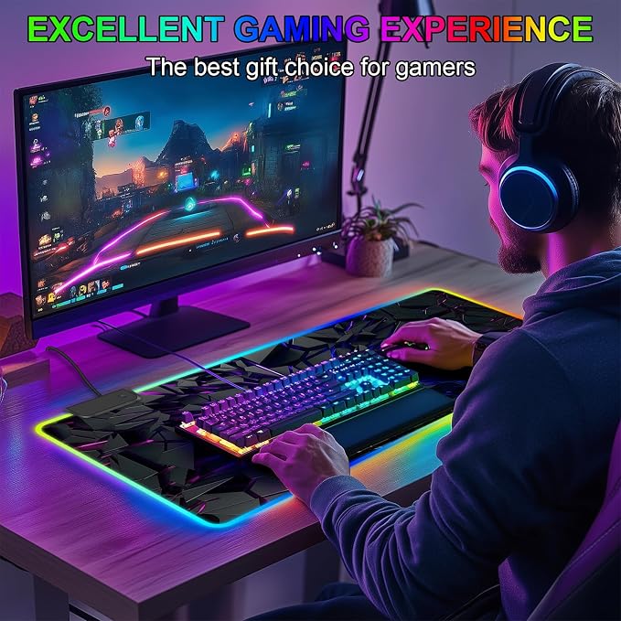RGB Mouse Pad, Gaming Mousepad with 13 LED Light Modes | 31.5X11.8inch Large Mouse Mat, Gaming Mats for Desk with Non-Slip Rubber Base, Model-D - Image 2