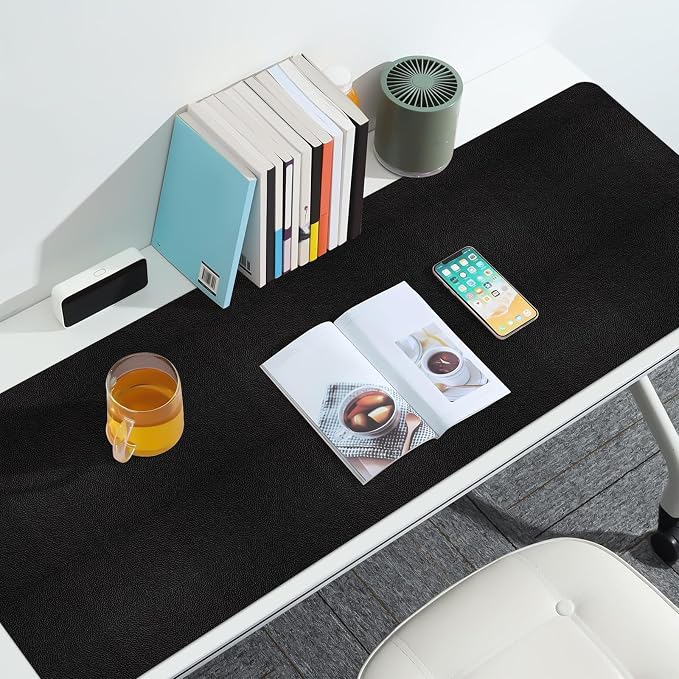 Leather Desk Pad Mat, Large Black Desk Mat, 47.2" x 16.9" | Non-slip and Waterproof Computer Mat, Desk Protector for Office/Home, Desk Accessories - Image 3