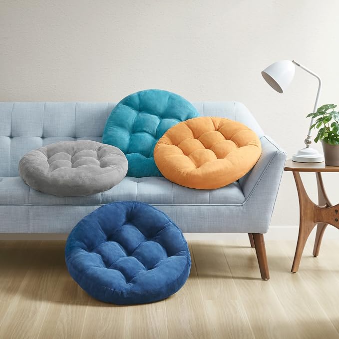 Meditation Cushions Set of 2, Large Floor Pillow for Adults, 22 Inch Round | Reading nook use, Zen relaxation, Tatami seating, Corduroy cover, 3.5 in thick, Shredded memory foam fill, Yellow yoga pad - Image 7