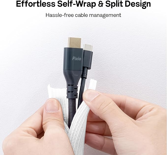 Pixio 10FT Tubing Cable Sleeve – White 1/2 inch Flexible Cable Management Sleeve for PC, Gaming, TV & Office, Wire Organizer for Desk Cable Cleanup - Image 5