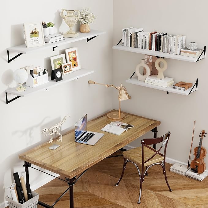 Axeman Floating Shelves for Wall White - 55 Inch Wide x 12 Inch Deep Wall Shelves Set of 2 - White Deep Wood Floating Shelves for Living Room Bedroom Laundry Room - Image 3