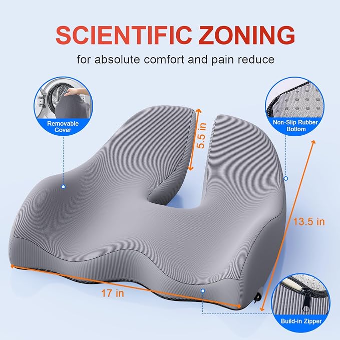 Benazcap Large Cooling Memory Foam Seat Cushion, Sciatica Pain Relief | Cool breathable cover, ergonomic cushion for long sitting. Eases sciatica & tailbone pain for office and gaming chairs - Image 5