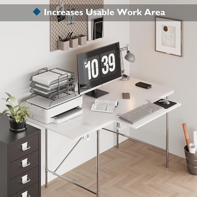 BONTEC Ergonomics Desk Extender Tray, 27.2 x 9.5 Inch, White | 90° Foldable Keyboard Tray Platform, Table Mount Arm Rest Shelf, Clamp on Computer Arm Rest for Office Use - Image 7