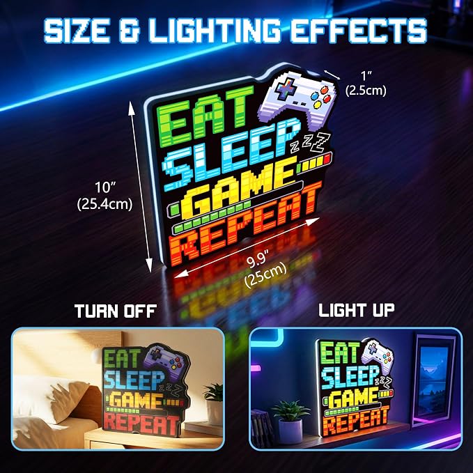 Eat Sleep Gaming Repeat LED Light Sign, Dimmable LED Gaming Room Decor Wall Light, Game Setup Room Sign for Bedroom, Neon Gaming Decor Neon Light, Gamer Gift for Teen Boys Men Boyfriend - Image 4