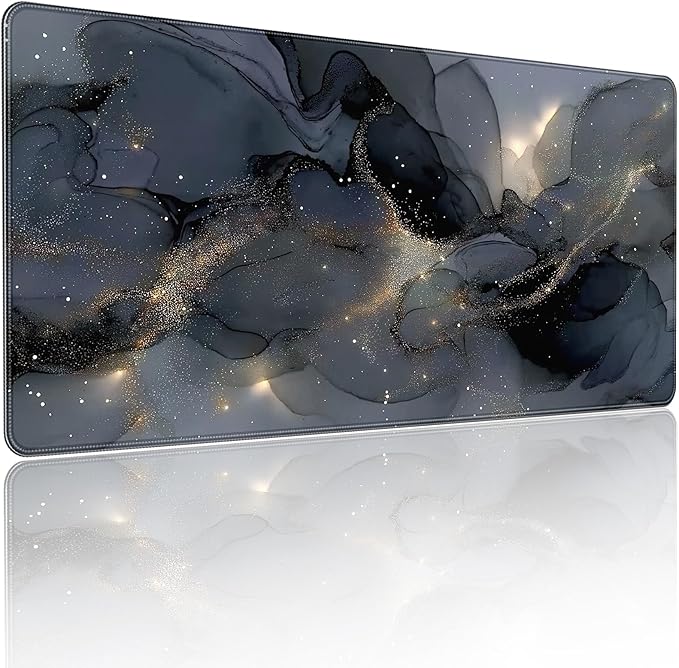 Extended Gaming Mouse Pad, Navy Blue Marble Pattern, 35.4 x 15.7 inches, XXL Extra Large Desktop Pad, Non-Slip Base, Waterproof, Suitable for Home Gaming and Office Use by YUANSM