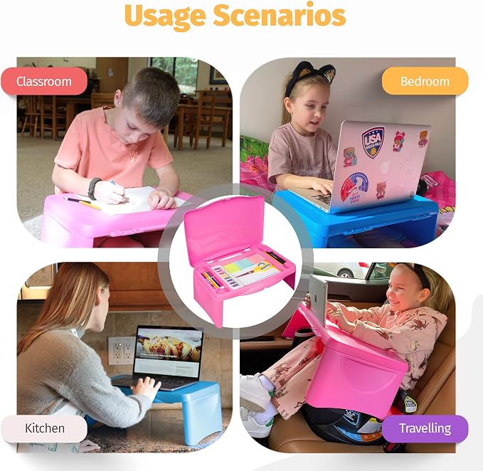 Pink Folding Lap Desk - Foldable Table for Work, Study, Gaming, Arts, Crafts, School - Collapsible Laptop Tray with Storage Compartment - Portable Writing Station for Kids, Adults - Image 6