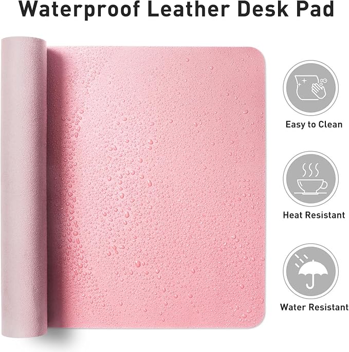 Aothia Leather Desk Pad Protector, Mouse Pad, Office Desk Mat, Non-Slip PU Leather Desk Blotter, Laptop Desk Pad, Waterproof Desk Writing Pad for Office and Home (36" x 17", Fairy Pink) - Image 6
