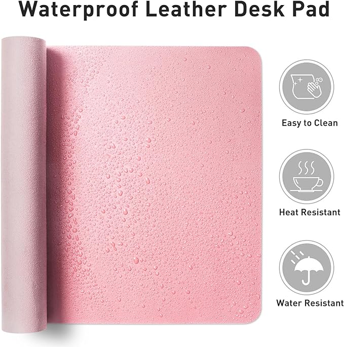 Aothia Faux Leather Desk Mat - Non-Slip PU Leather Desk Blotter, Waterproof Writing Surface, Large Desk Pad for Office & Home (Fairy Pink, 55" x 24") - Image 7