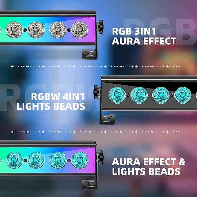 LED Stage Wash Light Bar - 150W DJ Light Bar with RGBW High-Lighted & RGB Aura Effect - Uplights for Events with DMX Control,Sound Activated,Auto Play, Master Slave for Event Party Church Wedding - Image 2