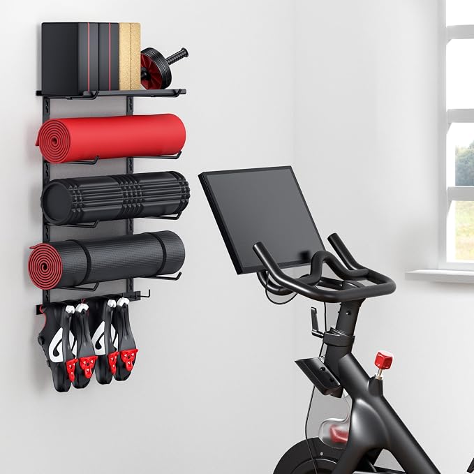 Home Gym Wall Storage Shelf, 1 Board & 4 Adjustable Holders Sets - Image 6