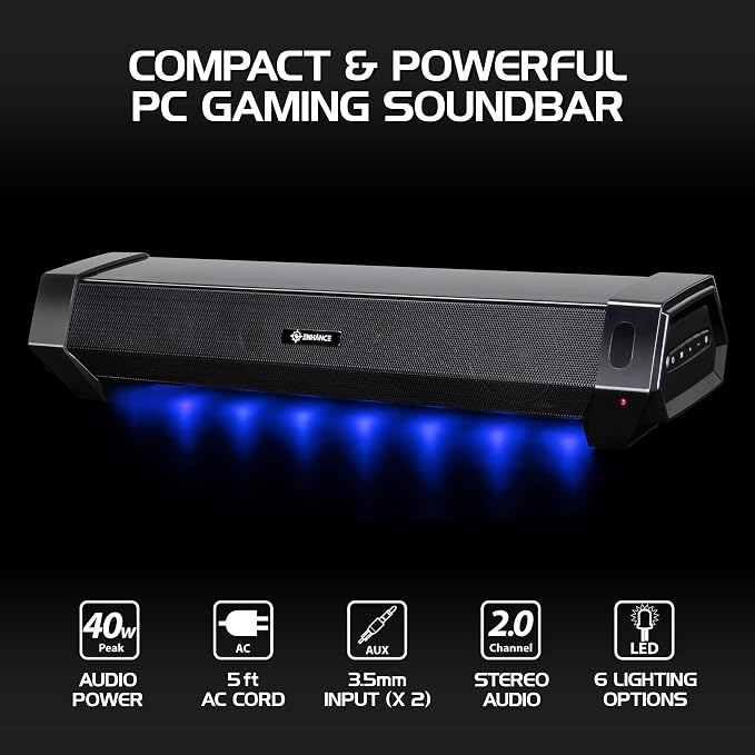 ENHANCE Gaming Attack Sound Bar PC Speaker - Under Monitor Soundbar Computer Speaker with Loud 40W Hi-Fi Audio, 3 LED Color Modes, and Dual Inputs for PC, Laptop, or Phone AUX - Image 2