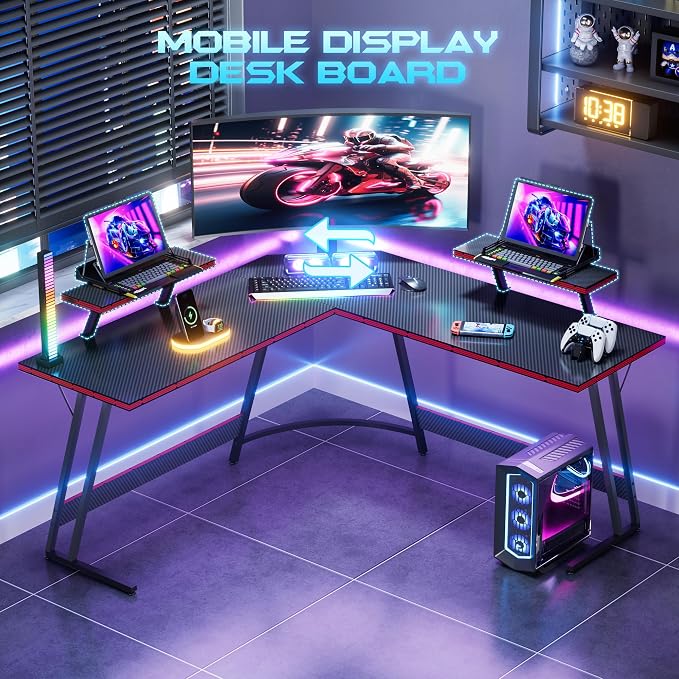 Homall L Shaped Gaming Desk Computer Corner Desk PC Gaming Desk Table | with Large Monitor Riser Stand for Home Office Sturdy Writing Workstation (Black, 51 Inch) - Image 5