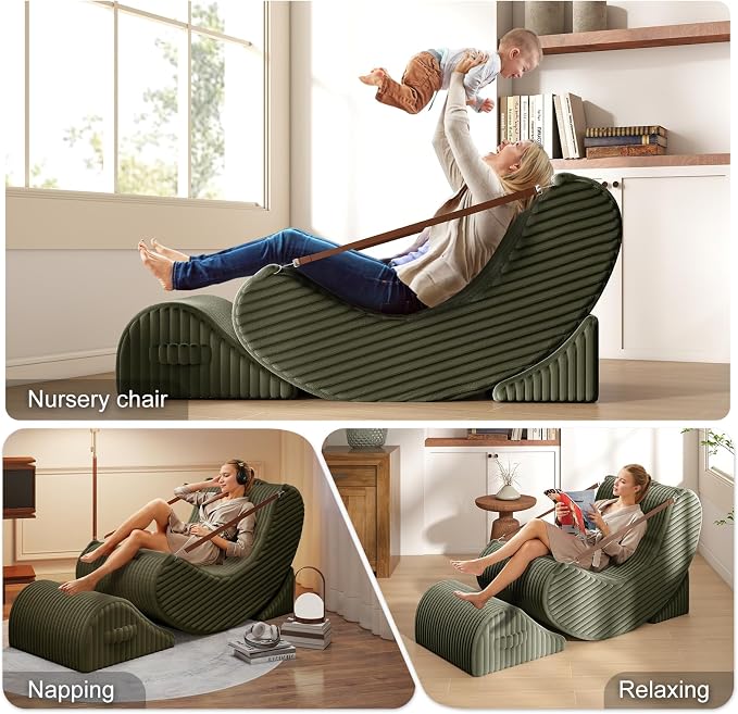 Quiet Rocking Chair, 3-in-1 Adjustable Boneless Floor Recliner for Adults | Zero Gravity Comfort as a Rocker, Chaise Lounger or Floor Seat, with Faux Fur Washable Cover for Reading, Nursing or Gaming - Image 5