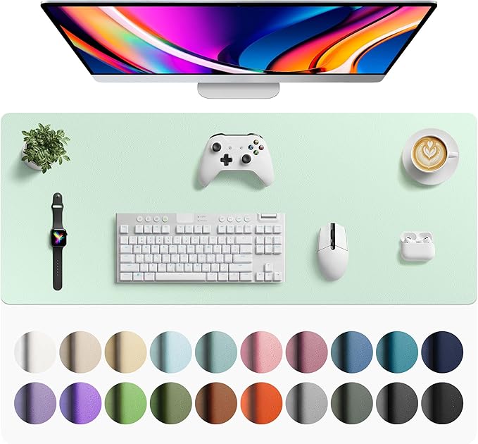 Aothia Faux Leather Desk Mat - Large Mouse Pad, Non-Slip PU Leather Blotter, Waterproof Writing Surface for Office and Home (Aqua, 42" x 17") by AothiaSimpleNaturalUnique