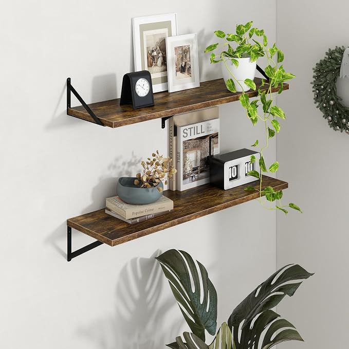 Axeman Deep Floating Shelves - 40 Inch Floating Shelves Set of 2-12 Inch Deep Brown Wood Wall Shelves for Living Room Bathroom Kitchen - Image 2