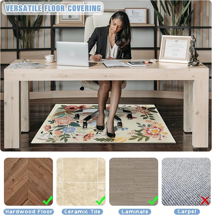 Office Chair Mat for Hardwood Floor 48"X 60" Office Rugs for Gaming Rolling Chairs Computer Desk Chair Non-Slip Butterfly Floral Protector Mats for Hard Floor & Tile Floor Decor - Image 5