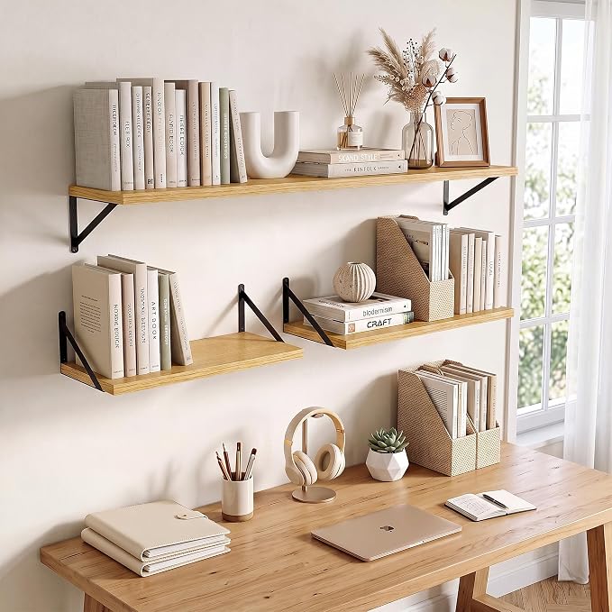Axeman Deep Floating Shelves, 18'' x 12'' Oak Wall Shelves Set of 2 - Image 2