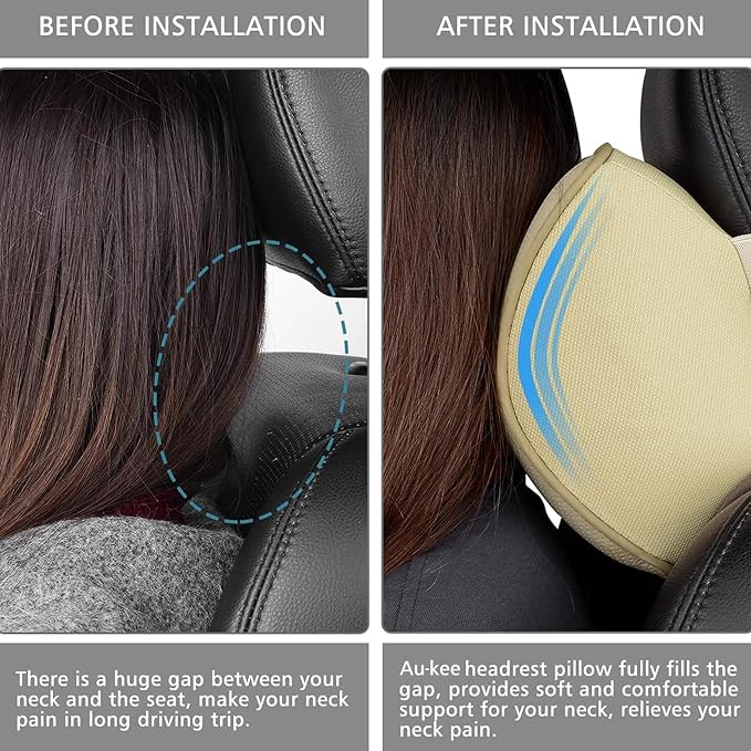 Aukee Car Neck Pillow Soft Memory Foam Leather Headrest for Driving Home Office Beige (Pack of 2) - Image 4