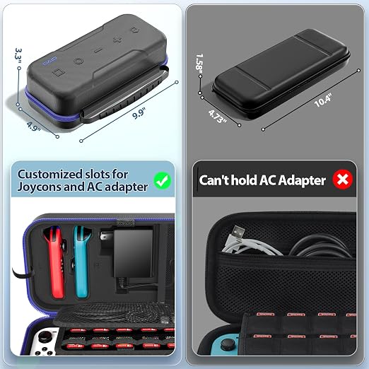 Switch Carrying Case Compatible with Nintendo & OLED, Portable Switch Travel Carry Case Fit for Joy-Con and Adapter, Hard Shell Protective OLED Pouch Bag with 20 Games, Blue - Image 6