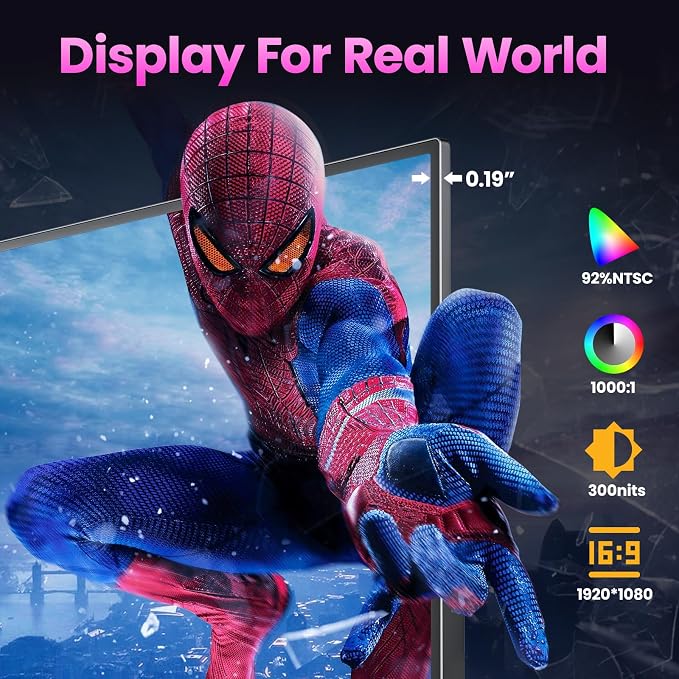 Upperizon Portable Monitor 18.5 inch FHD 130% sRGB 100Hz HDR HDMI USB-C Travel Monitor for Laptop MacBook PC Surface PS5 Xbox, Large External Display with Cover & Speakers, VESA Compatible - Image 5
