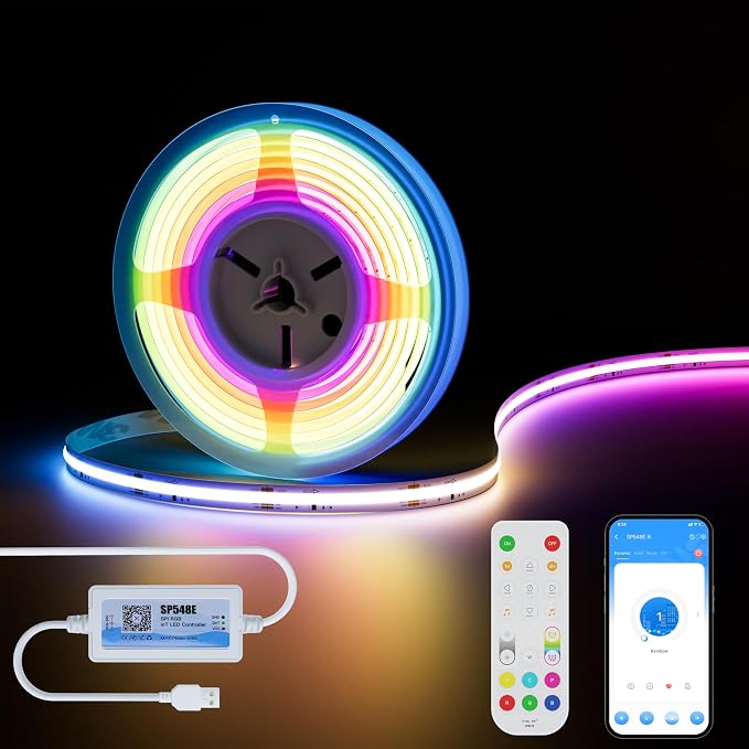 MIWISE RGB Smart IC COB LED Strip Lights Chasing Color, USB LED Strip Light Addressable, Rainbow Effect with Music Sync, App Control, Compatible with Alexa and Google for TV, Bedroom, Cabinet, 9.84ft by MIWISE