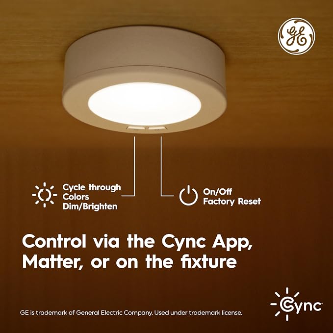 Cync GE Reveal HD+ Color Changing Smart Puck Lights, Wi-Fi, 3-Pack - Image 3