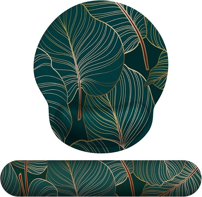 eulps Mouse Pad Wrist Support, Ergonomic Memory Foam Keyboard Wrist Pad & Gel Wrist Rest Set for Computer Keyboard for Easy Typing & Pain Relief for Office & Home (Tropical Plants Set) by Qualitylifefromeulps