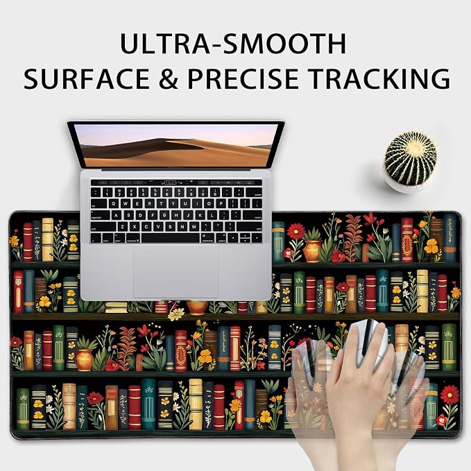 Vintage Bookshelf Large Gaming Mouse Pad Desk Mat 31.5"x15.7" | Extended Mousepad, Non-Slip Rubber Base , Stitched Edges, for Computer/Laptop/Office/Home - Image 5