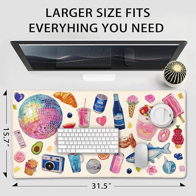 Large Mouse Pad Desk Mat 31.5"x15.7" Non Slip Watercolor Stickers | Extended Mousepad, Non-Slip Rubber Base , Stitched Edges, for Computer/Laptop/Office/Home - Image 4