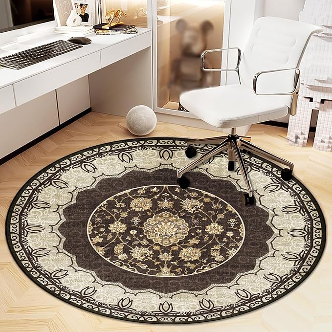 Office Chair Mat for Hardwood Floor, Vintage Computer Gaming Rolling Low Pile Carpet Floor Chair Mat, Anti-Slip Backing Round Desk Rug Floor Mat for Home by Heavyoff