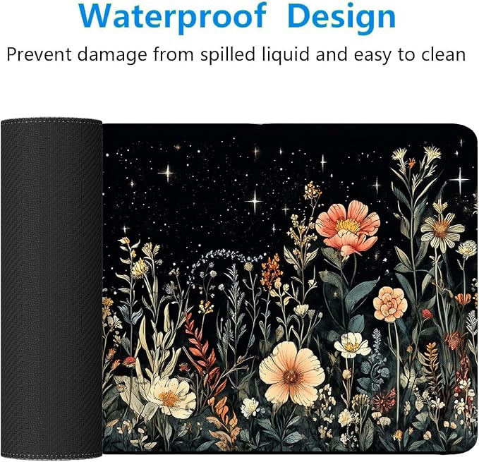 Cute Mystical Plants Desk Pad Whimsical Moon Stars Extended Gaming Mouse Mat with Stitched Edge Non-Slip Base - Big Office Computer Keyboard Laptop Home - 31.5"x11.8" - Image 4
