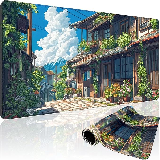 Japanese Street Scene Large Gaming Mouse Pad Desk Mat 31.5"x15.7" | Extended Mousepad, Non-Slip Rubber Base , Stitched Edges, for Computer/Laptop/Office/Home by Mcapirivo