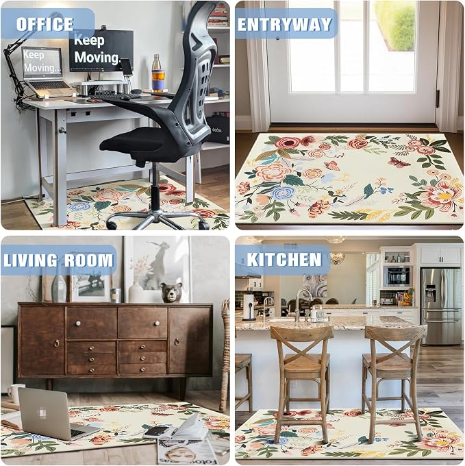 Office Chair Mat for Hardwood Floor 48"X 60" Office Rugs for Gaming Rolling Chairs Computer Desk Chair Non-Slip Butterfly Floral Protector Mats for Hard Floor & Tile Floor Decor - Image 7