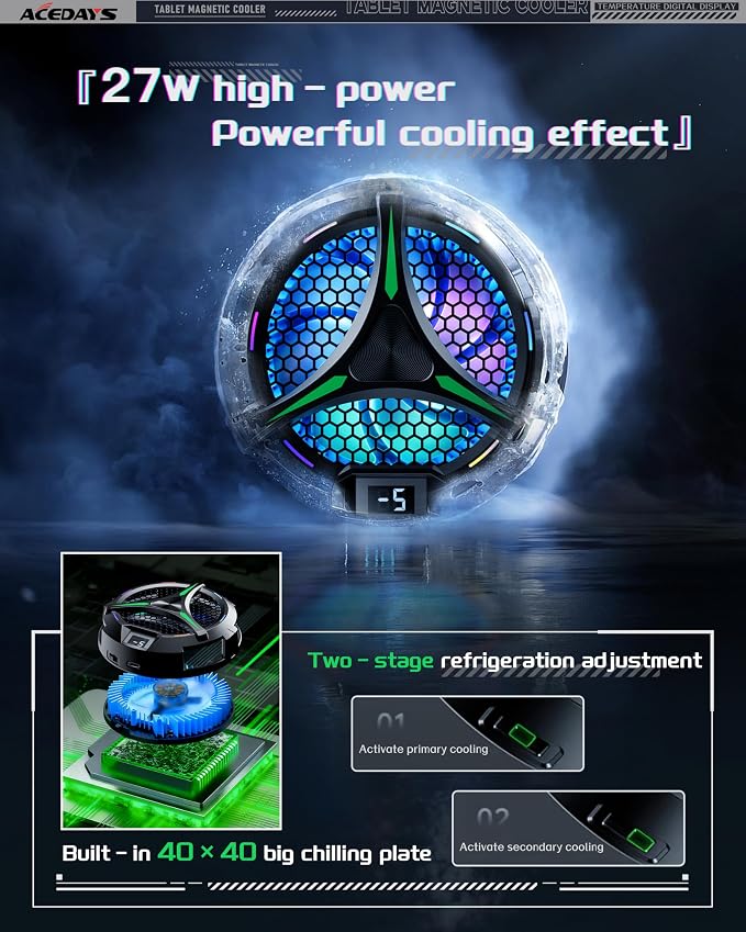 ACEDAYS Magnetic Cooler for iPad,Tablet Cooler for ipad/Surface pro/Samsung Tab,Universal Radiator with Temperature Display for Mobile Gaming,Tiktok Live Streaming(Including Tablet Stand Holder) - Image 4