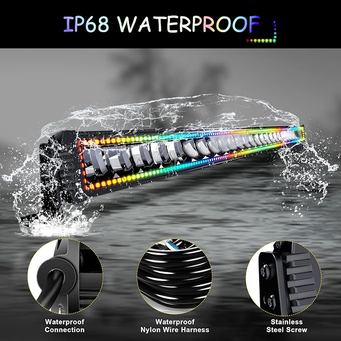 52" RGB LED Light Bar 2x4 Flood LED Pods Offroad Driving Fog Lights - Image 5